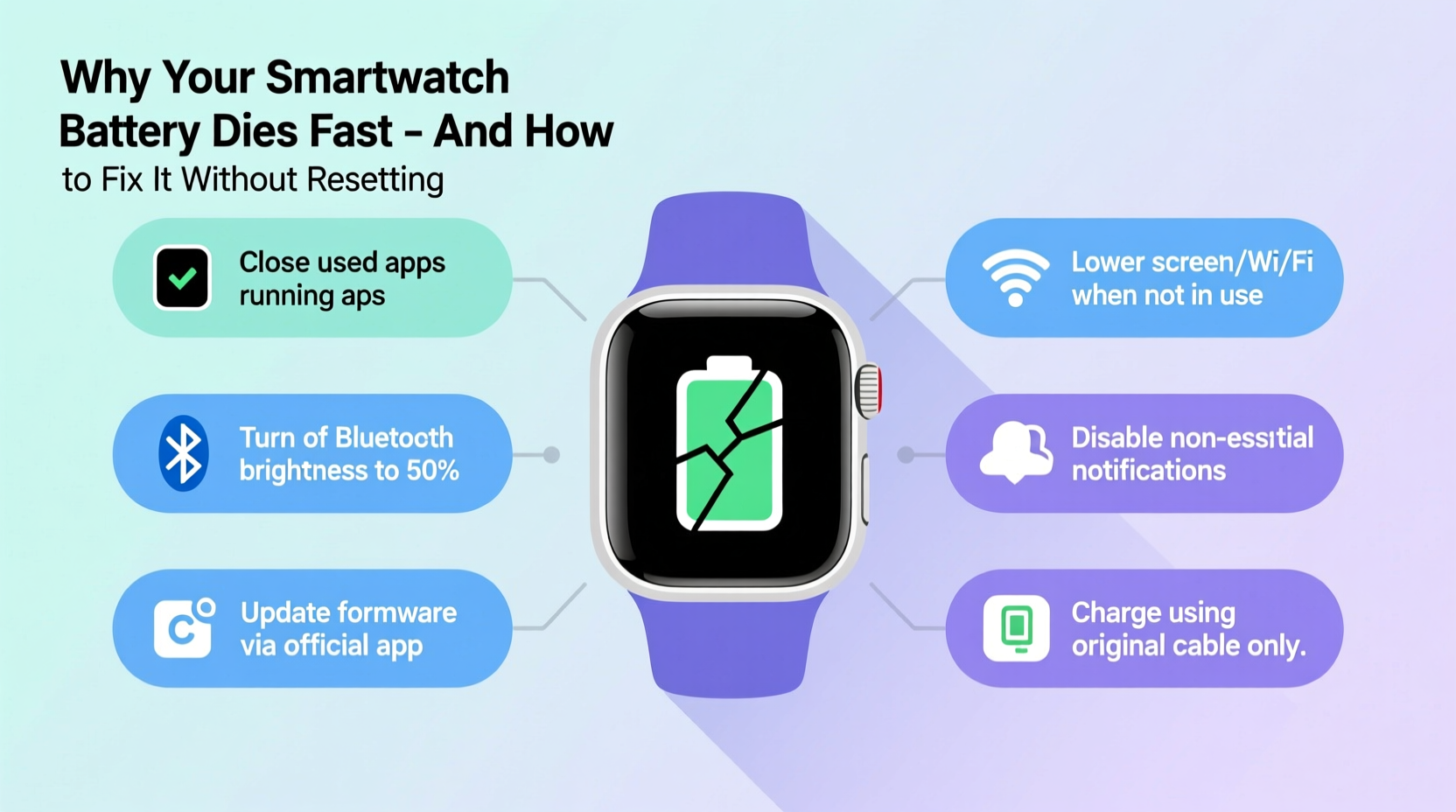 why does my smartwatch battery drain so fast and how to fix it without resetting