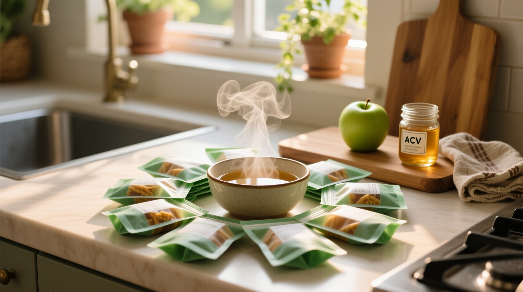 eco friendly cleaning vinegar steam for snack pouches