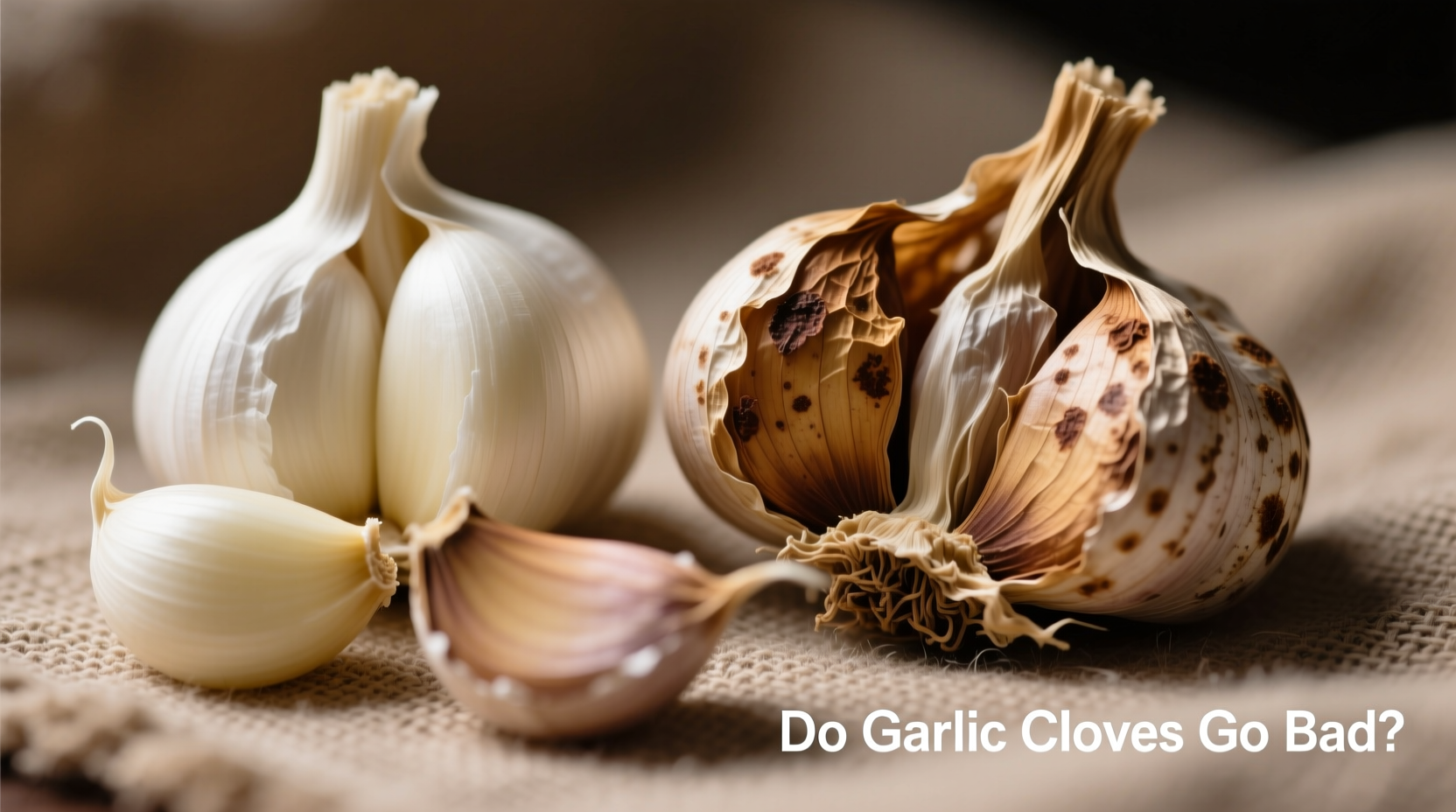 Vergleich frische vs. verderbte Knoblauchzehen mit Schimmel