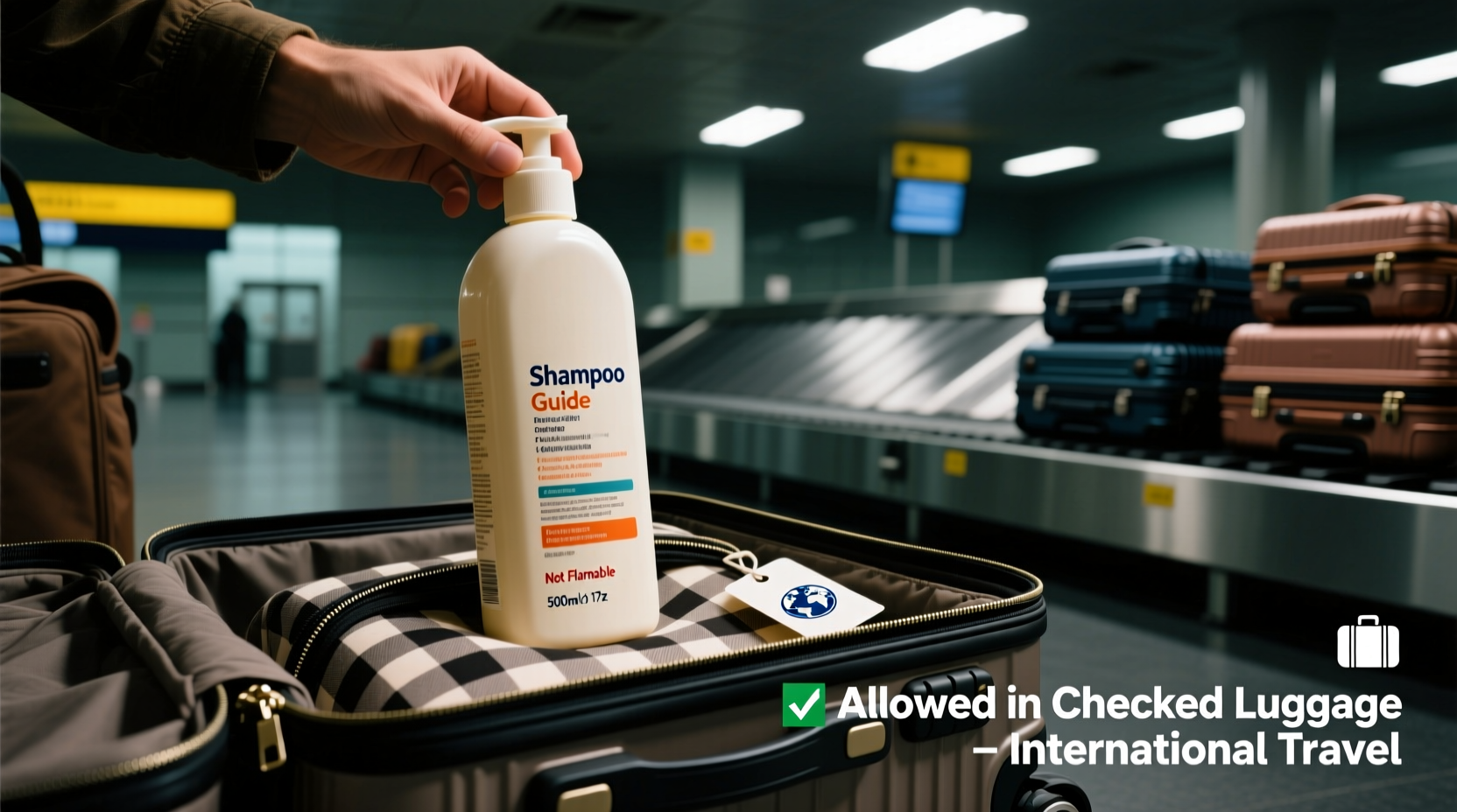 can you bring full size shampoo in checked luggage internationally