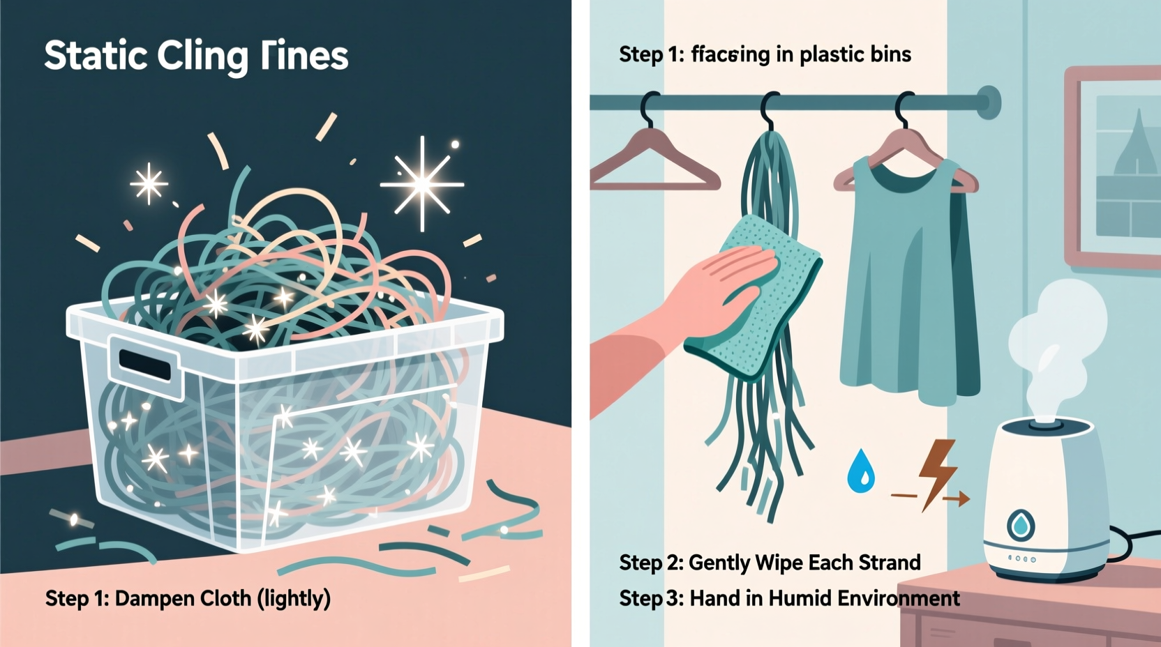 how to prevent static cling on tinsel when unpacking after months in plastic bins