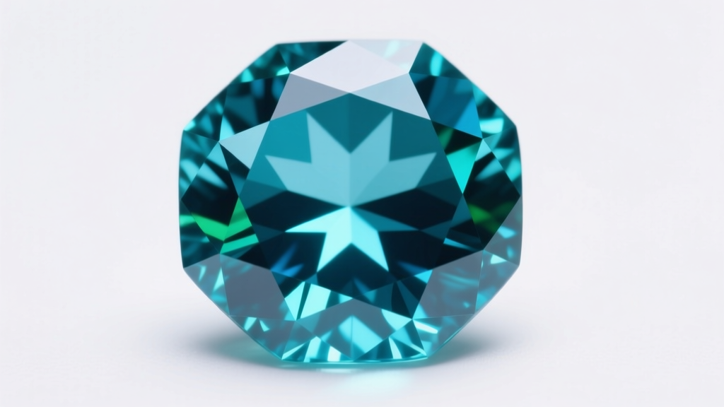 Macro photography of a faceted Montana teal-blue sapphire showing natural silk inclusions under bright gemological lighting.
