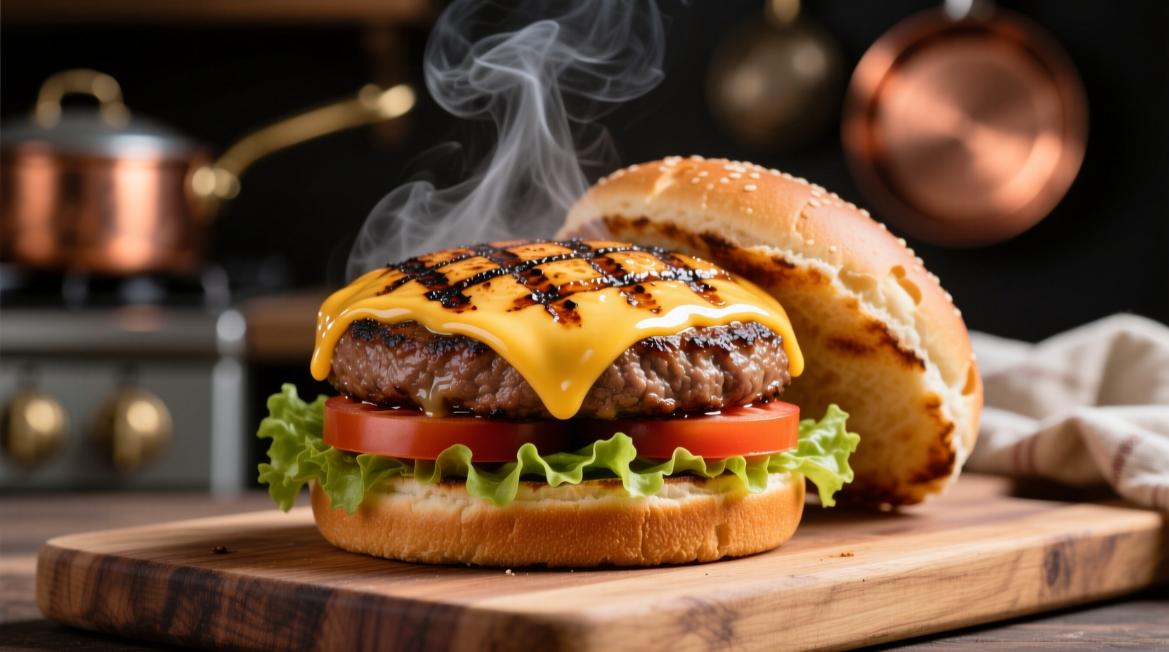 Perfectly grilled beef burgers with char marks and melted cheese
