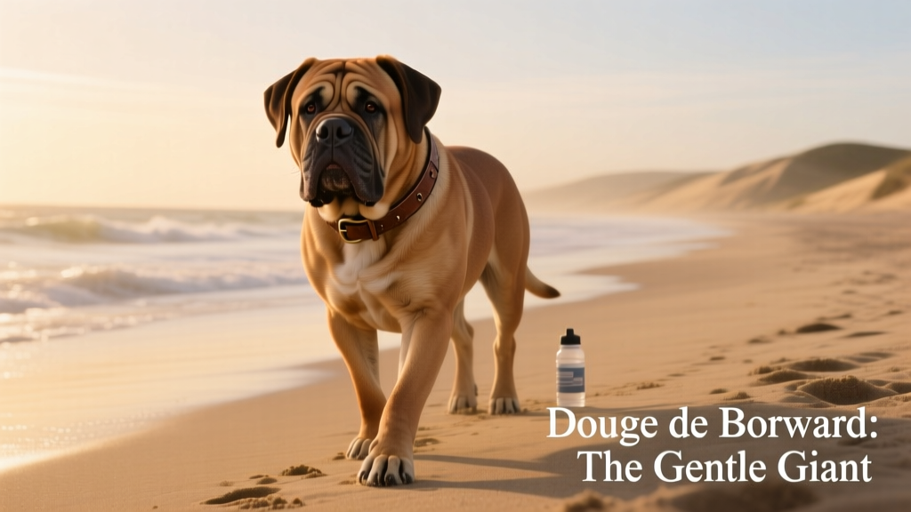 Dogue de bordeaux walks on beach
