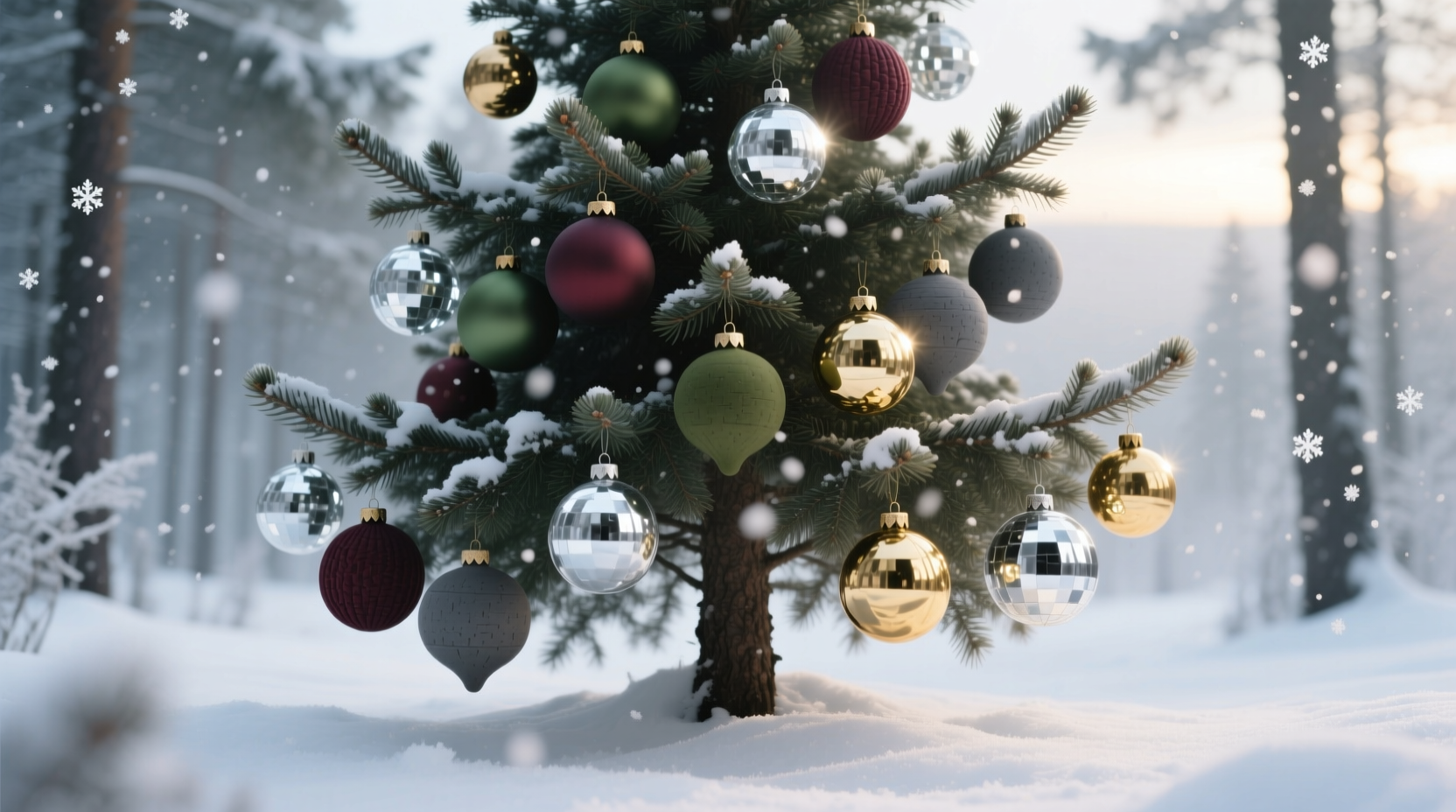 what happens when you mix matte and glossy ornaments on one tree visually