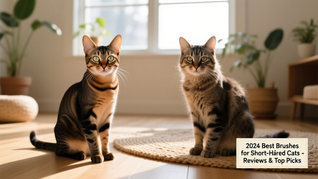 Side-by-side comparison of a shiny, well-groomed short-haired cat and a dull-coated one, illustrating the difference regular brushing makes