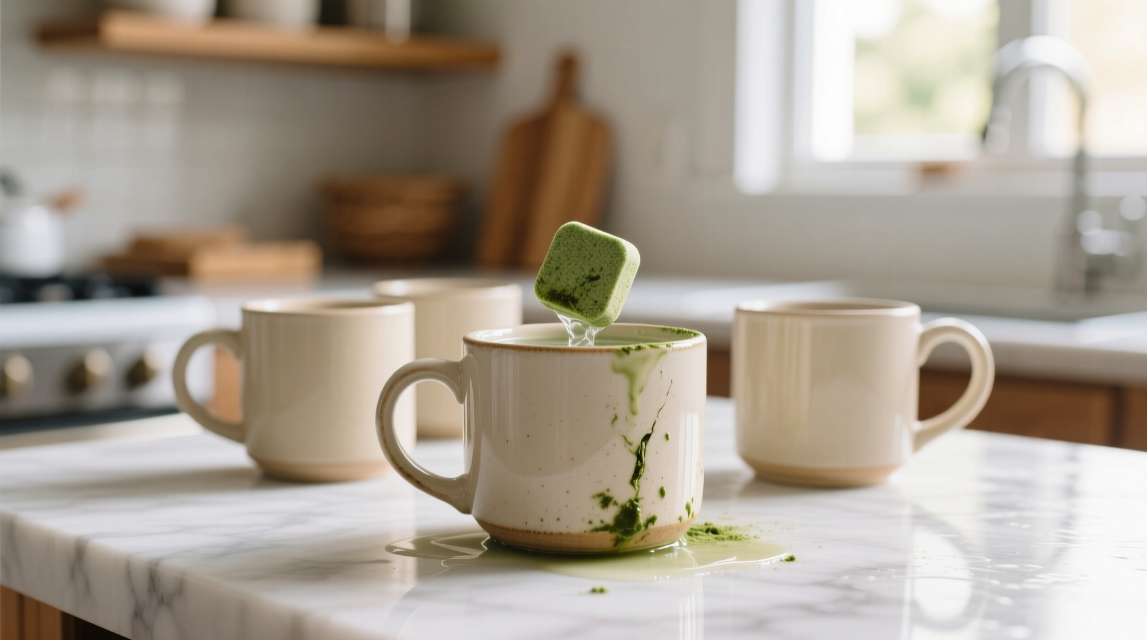 how to remove dried matcha stains from ceramic mugs