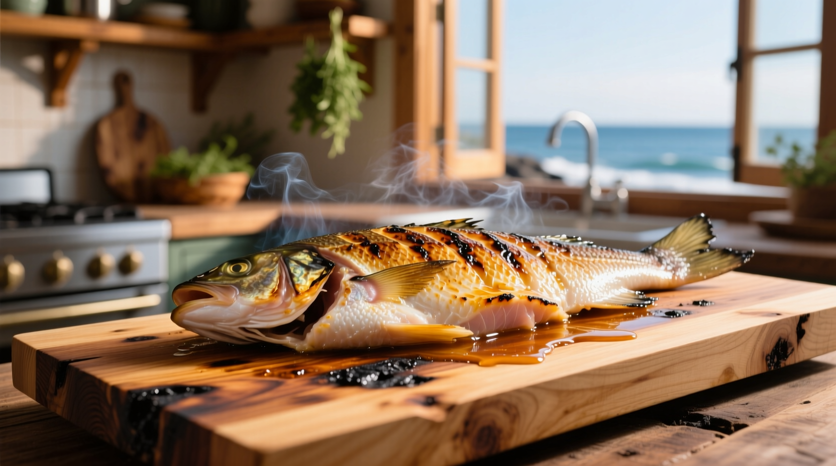 Fresh grouper fillet on cedar plank
