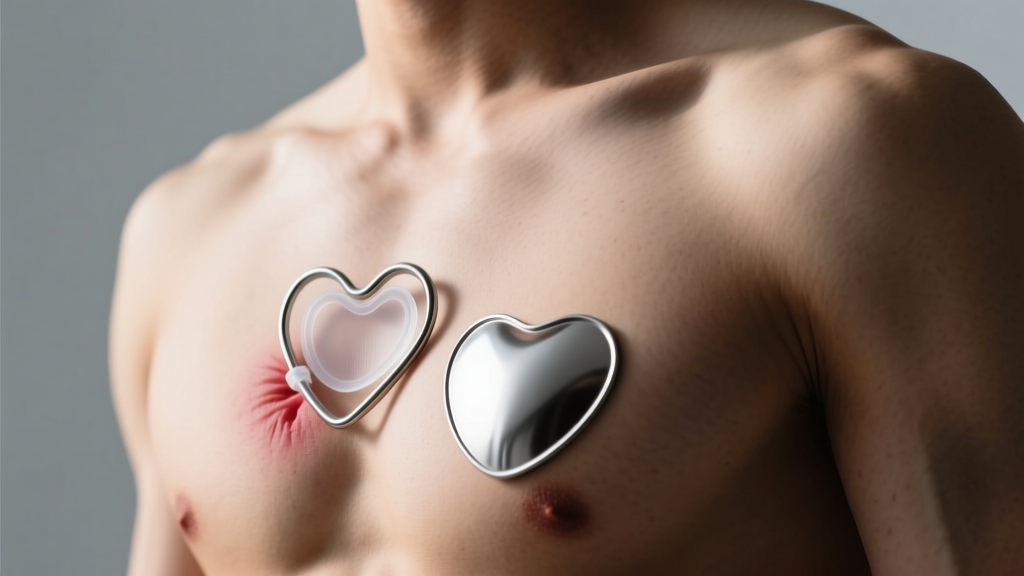 Profile view of a tight heart nipple shield digging into skin versus a properly sized titanium shield sitting flush and flat.