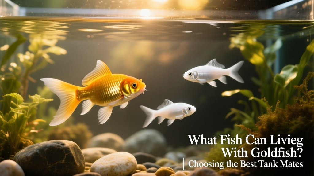 A serene aquarium with a mix of goldfish and white cloud mountain minnows swimming together
