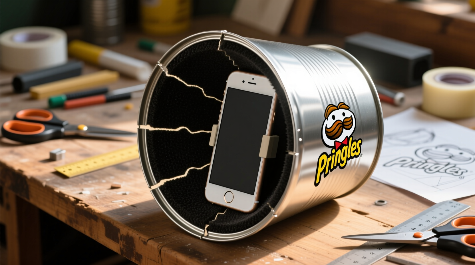turn a pringles can into a sound boosting phone speaker