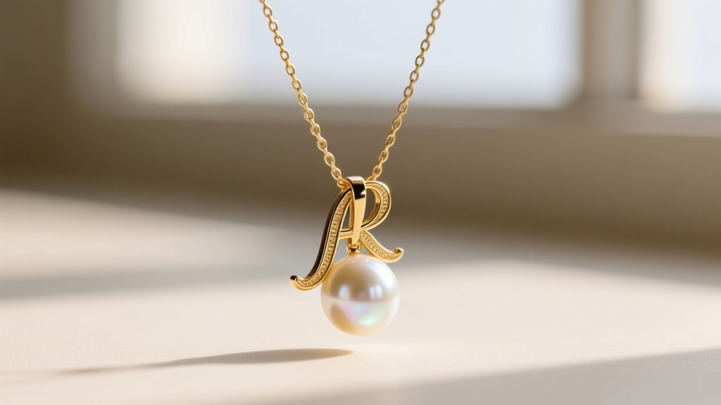 Close-up of the Miranda Frye Ashleigh necklace with a gold vermeil initial pendant and freshwater pearl on a delicate cable chain.