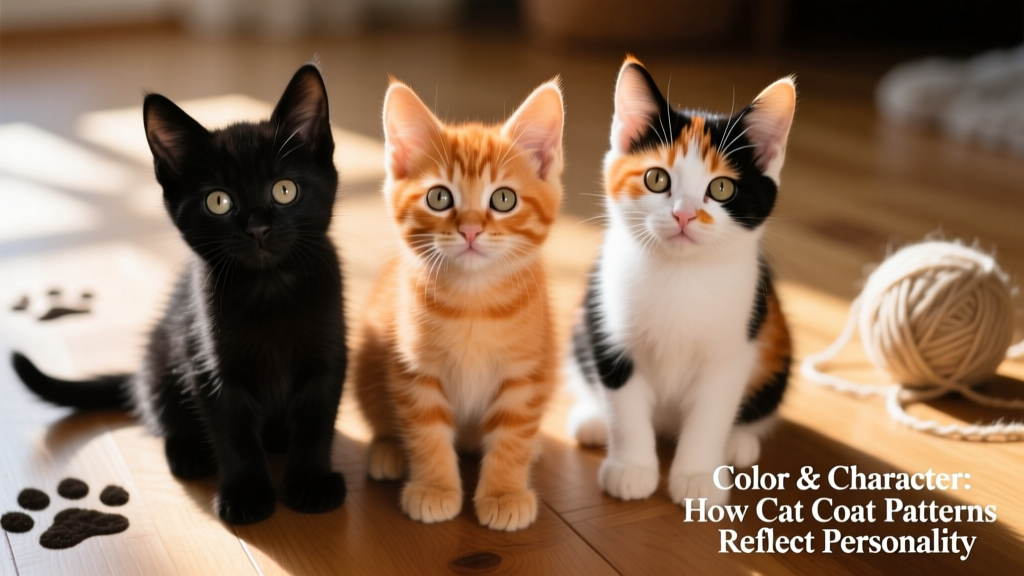 A close-up of three kittens from the same litter: one black, one orange, and one calico—highlighting how diverse coat colors can appear among siblings