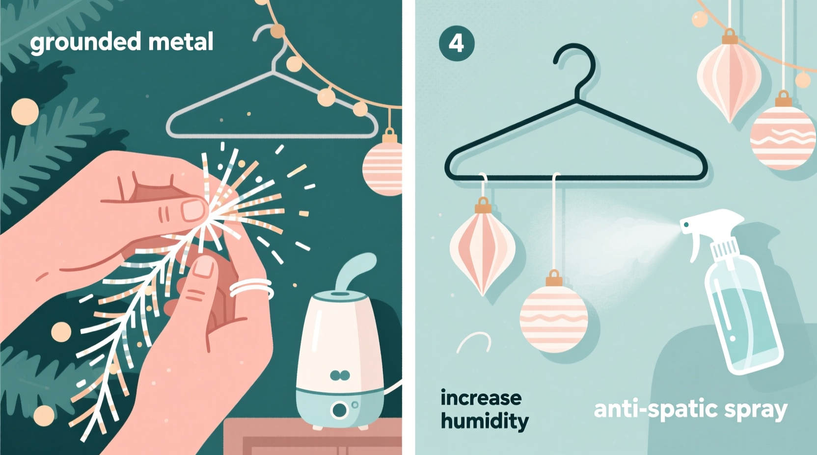 how to prevent static cling when handling tinsel and lightweight ornaments