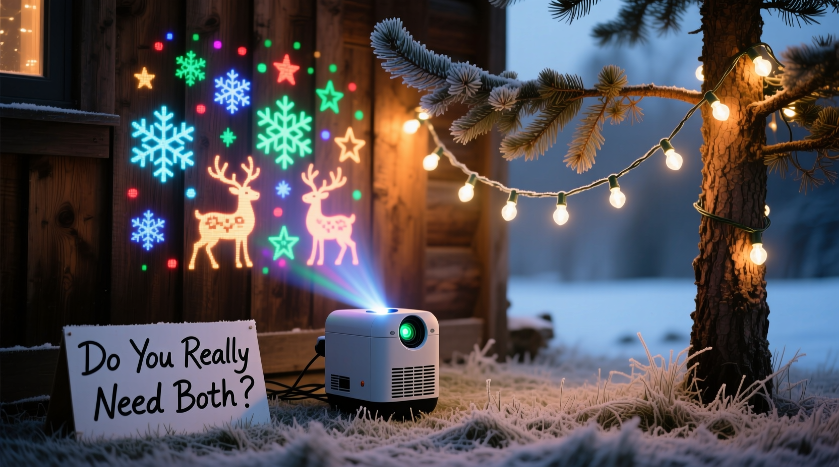 christmas light projectors vs traditional string lights do you really need both