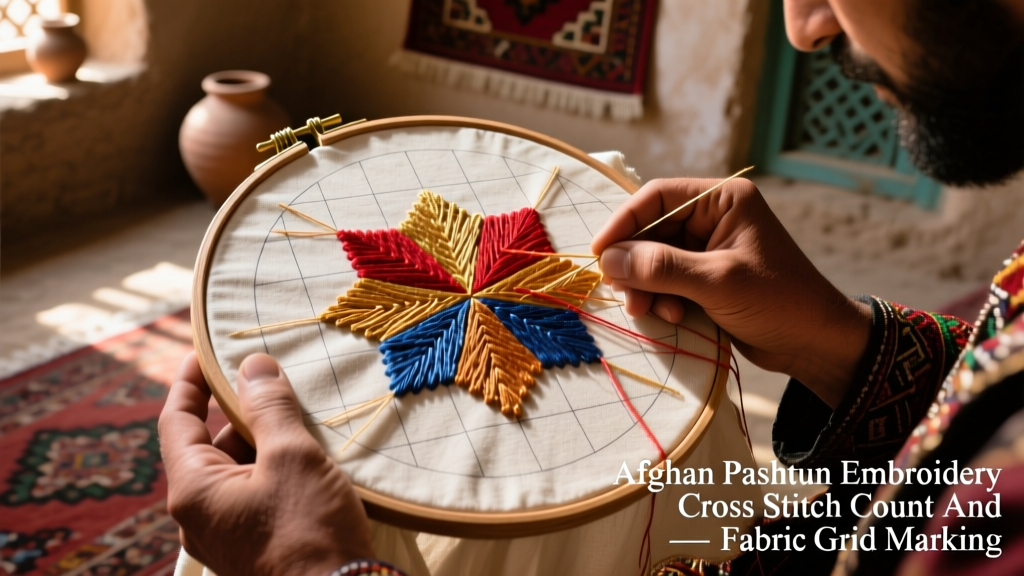 Afghan Pashtun Embroidery Cross Stitch Count And Fabric Grid Marking