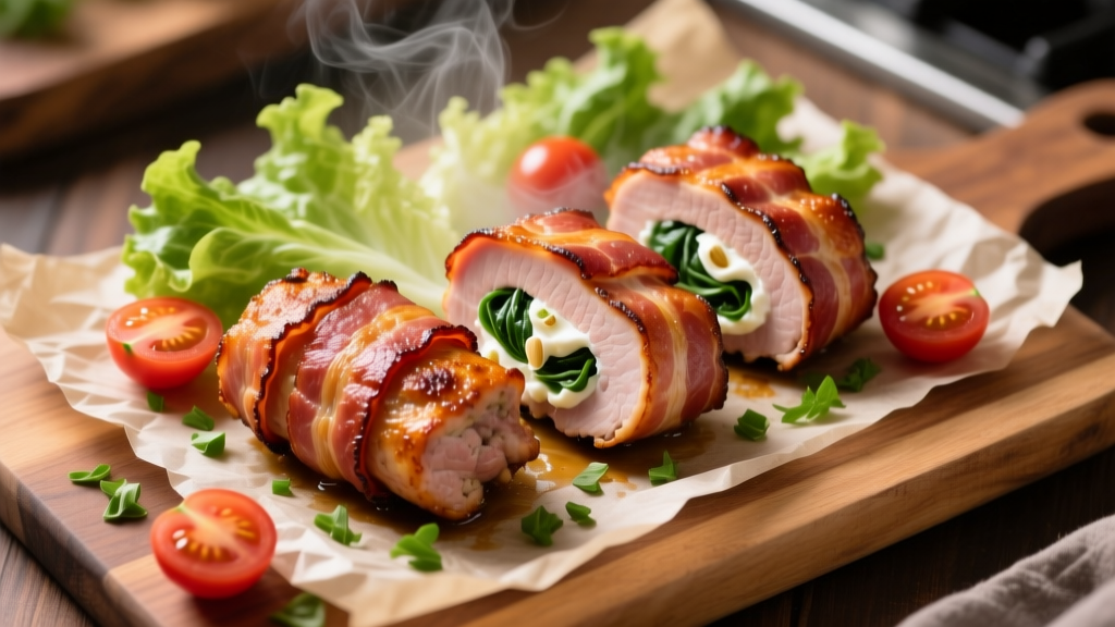 Air Fryer Bacon-Wrapped Stuffed Pork Chops