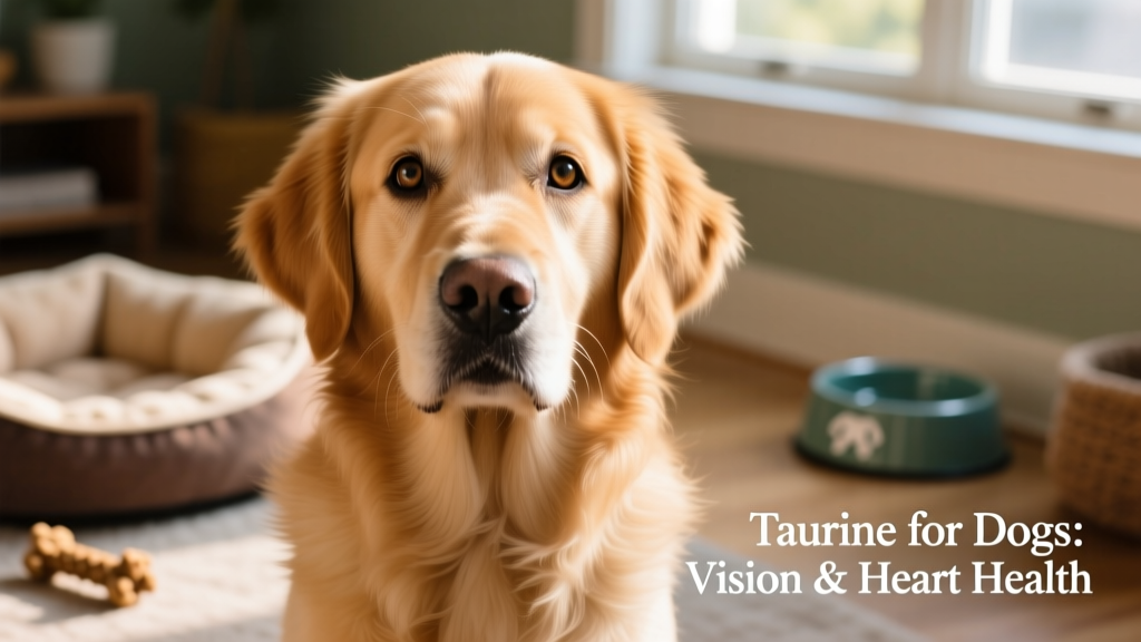 Close-up of a healthy dog’s eyes and chest, illustrating taurine’s role in vision and heart health
