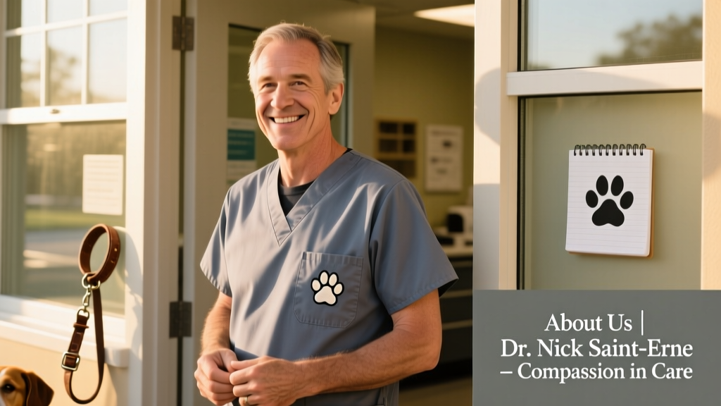 Portrait of Dr. Nick Saint-Erne, a seasoned veterinarian with a warm, approachable presence