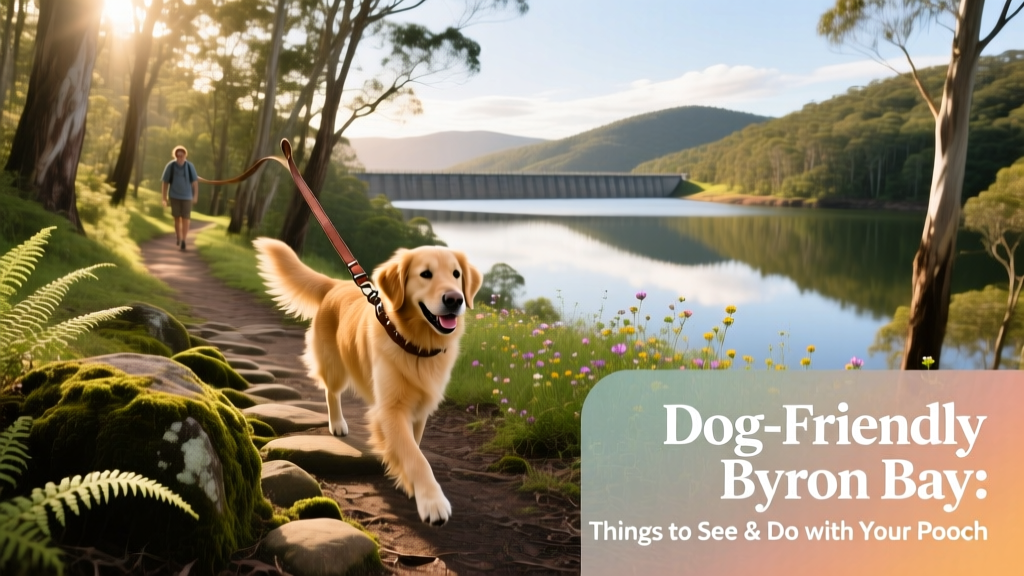 Scenic walking trail at Rocky Creek Dam with a dog on leash