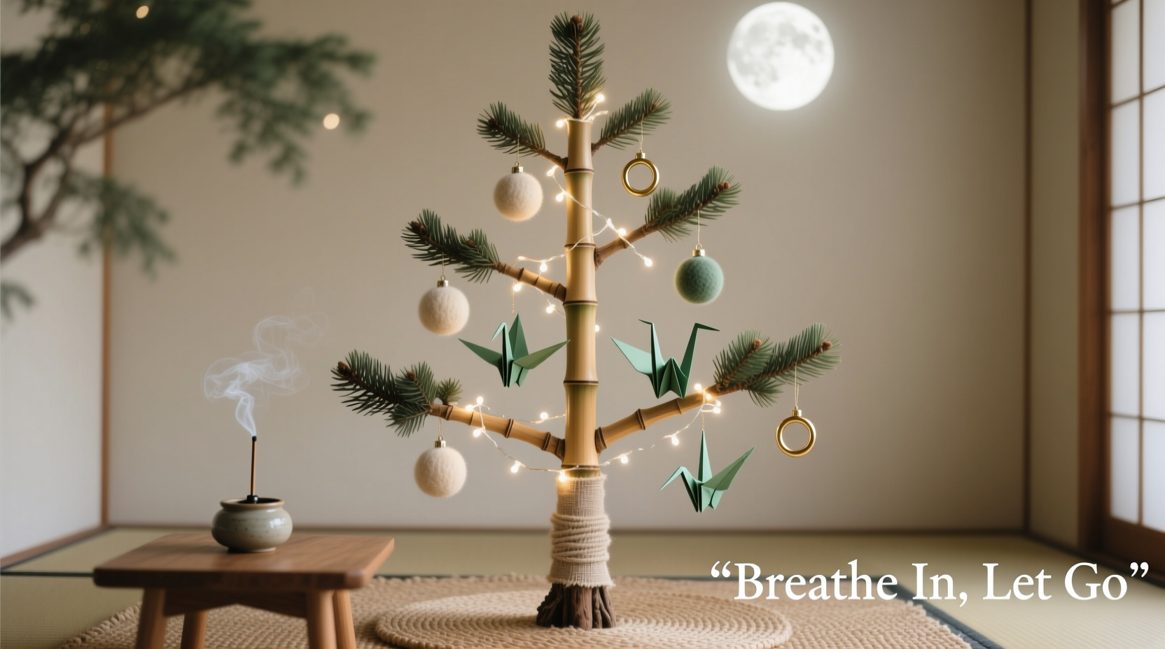 how to create a zen christmas tree with neutral tones and soft lights
