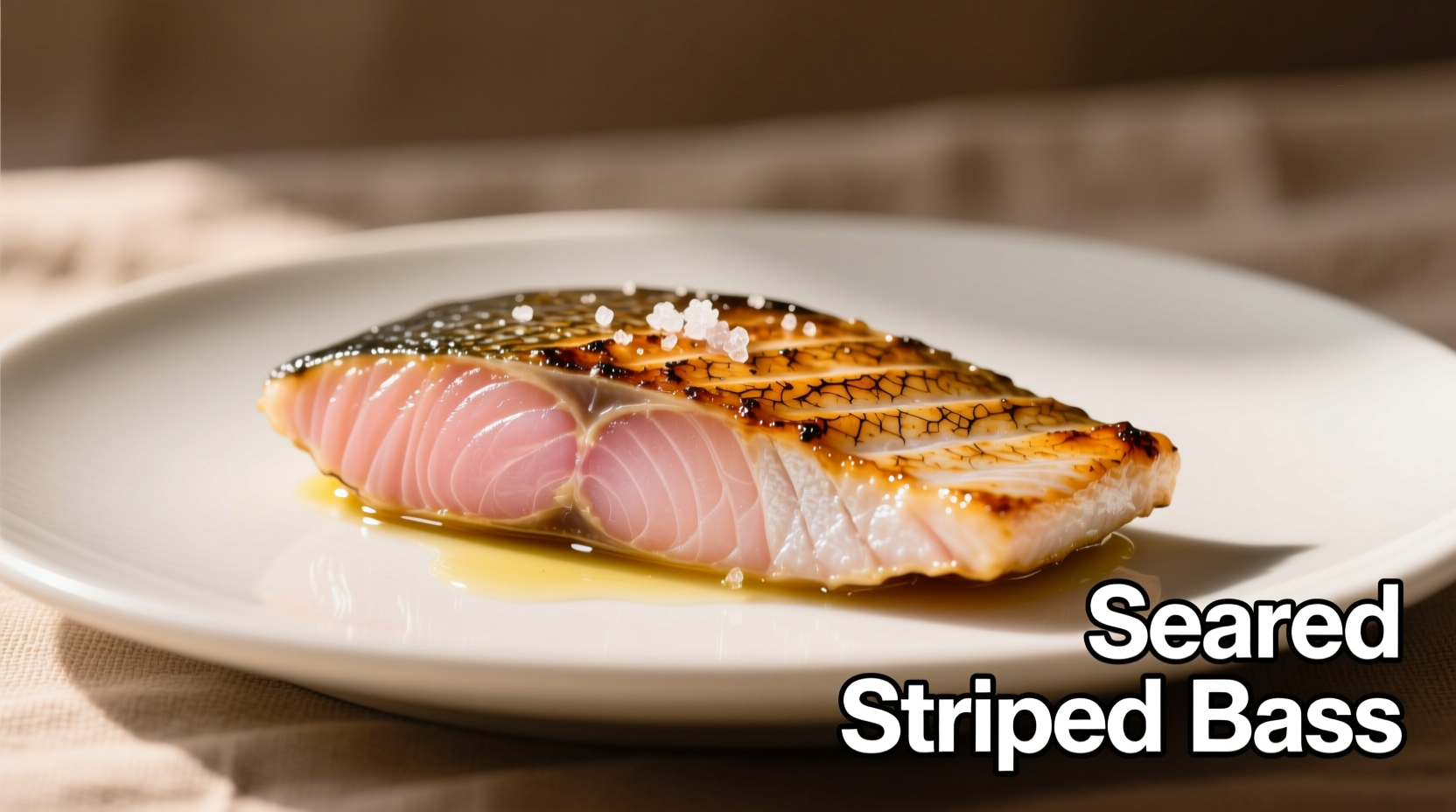 Perfectly seared striped bass fillet with crispy skin