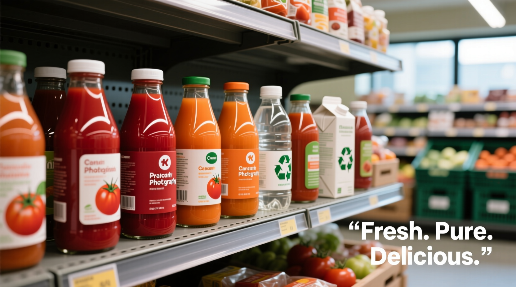 Tomato juice varieties on grocery store shelf