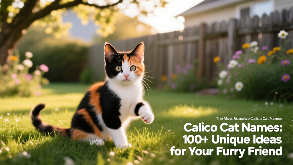 A curious calico kitten sitting peacefully on sun-dappled grass outdoors