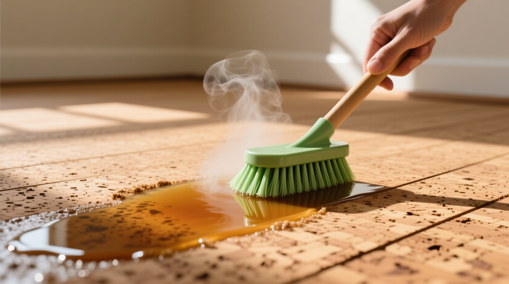 eco friendly cork floor cleaning with green tea