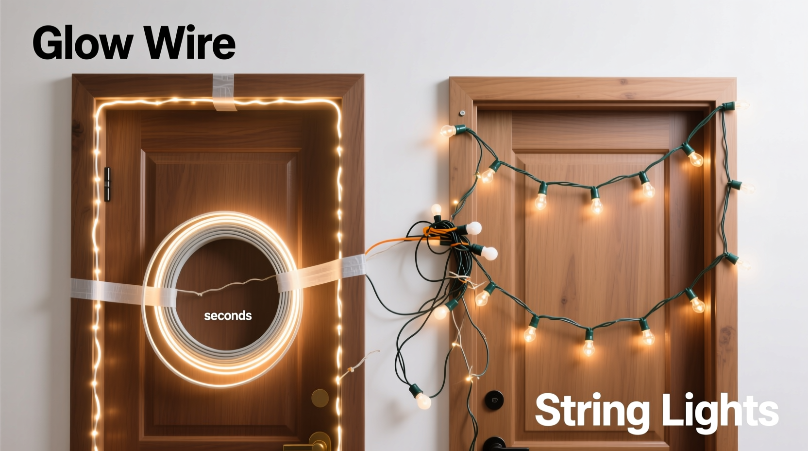 glow wire vs string lights for outlining doorframes which installs faster
