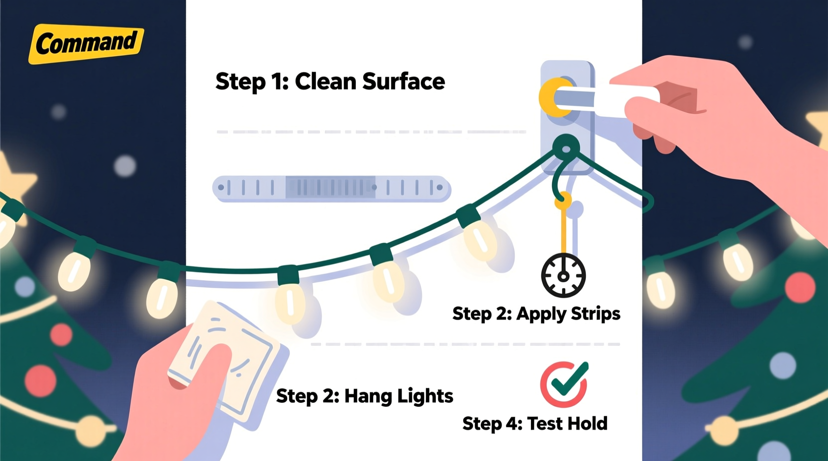 how to use command strips for heavy christmas light strings