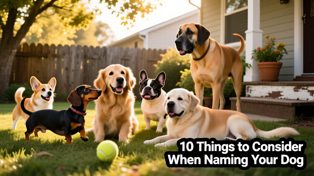 A diverse group of dogs—different breeds and sizes—playing together peacefully in a sunlit backyard