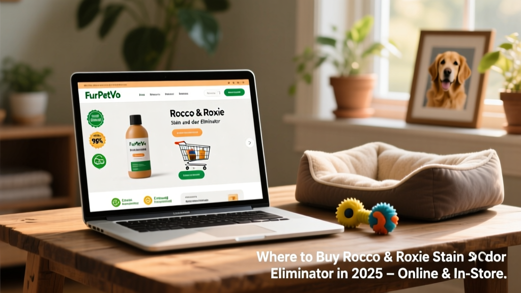 Screenshot of FurPetVo website showing Rocco & Roxie product page with cart and trust badges