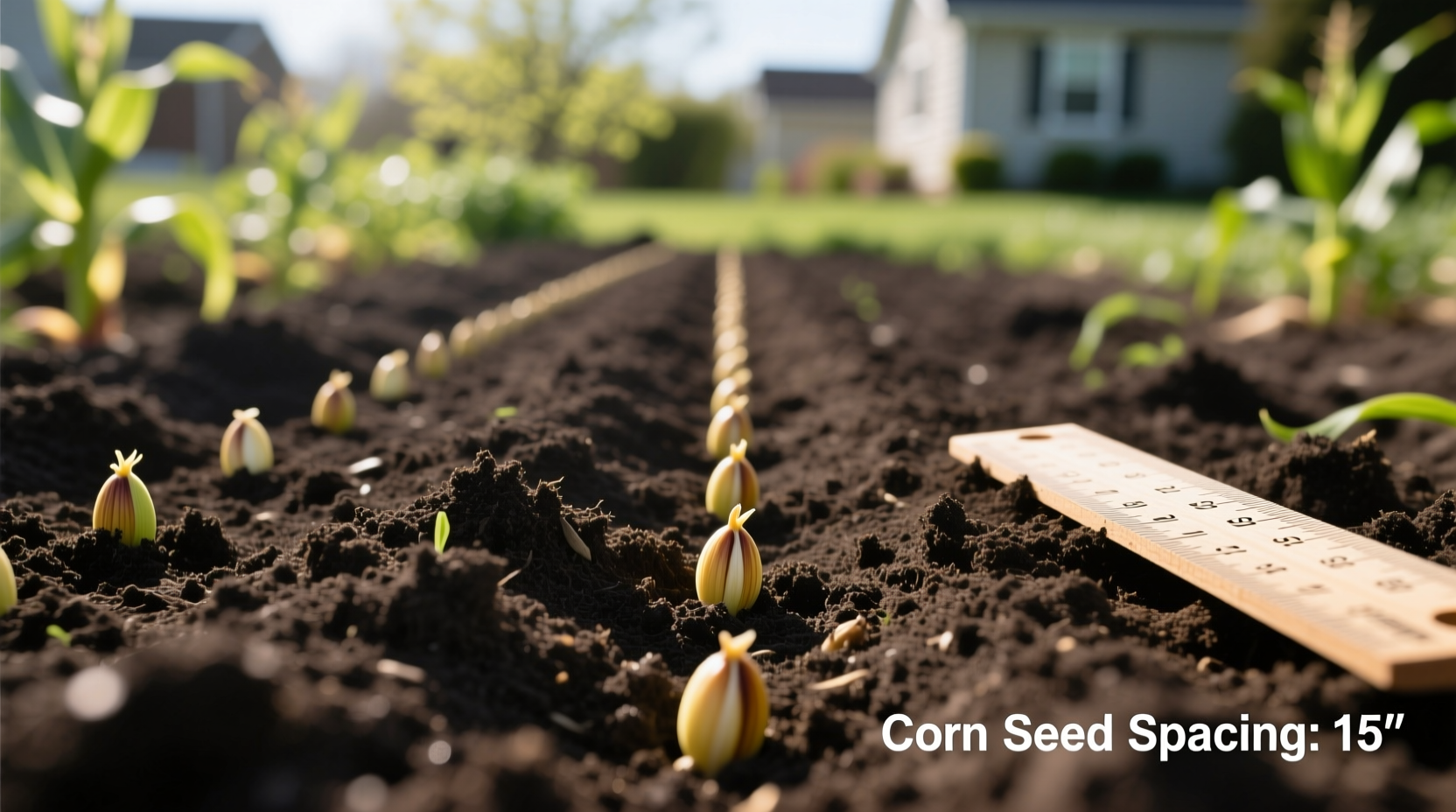 Corn seeds planted in garden soil with proper spacing