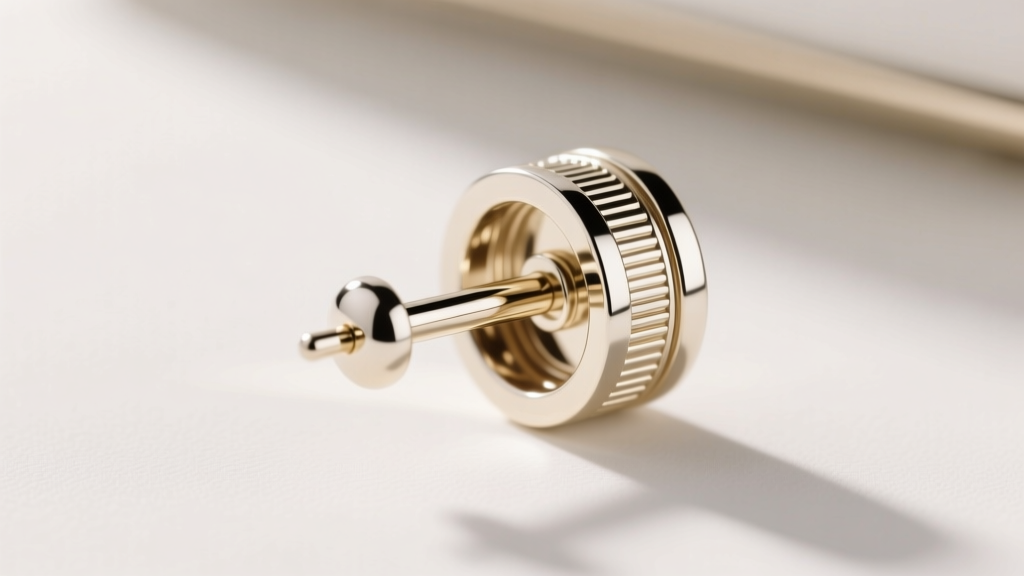 Macro shot of 14k white gold earring post and la pousette clutch back, revealing the mechanical groove and polished metal surface