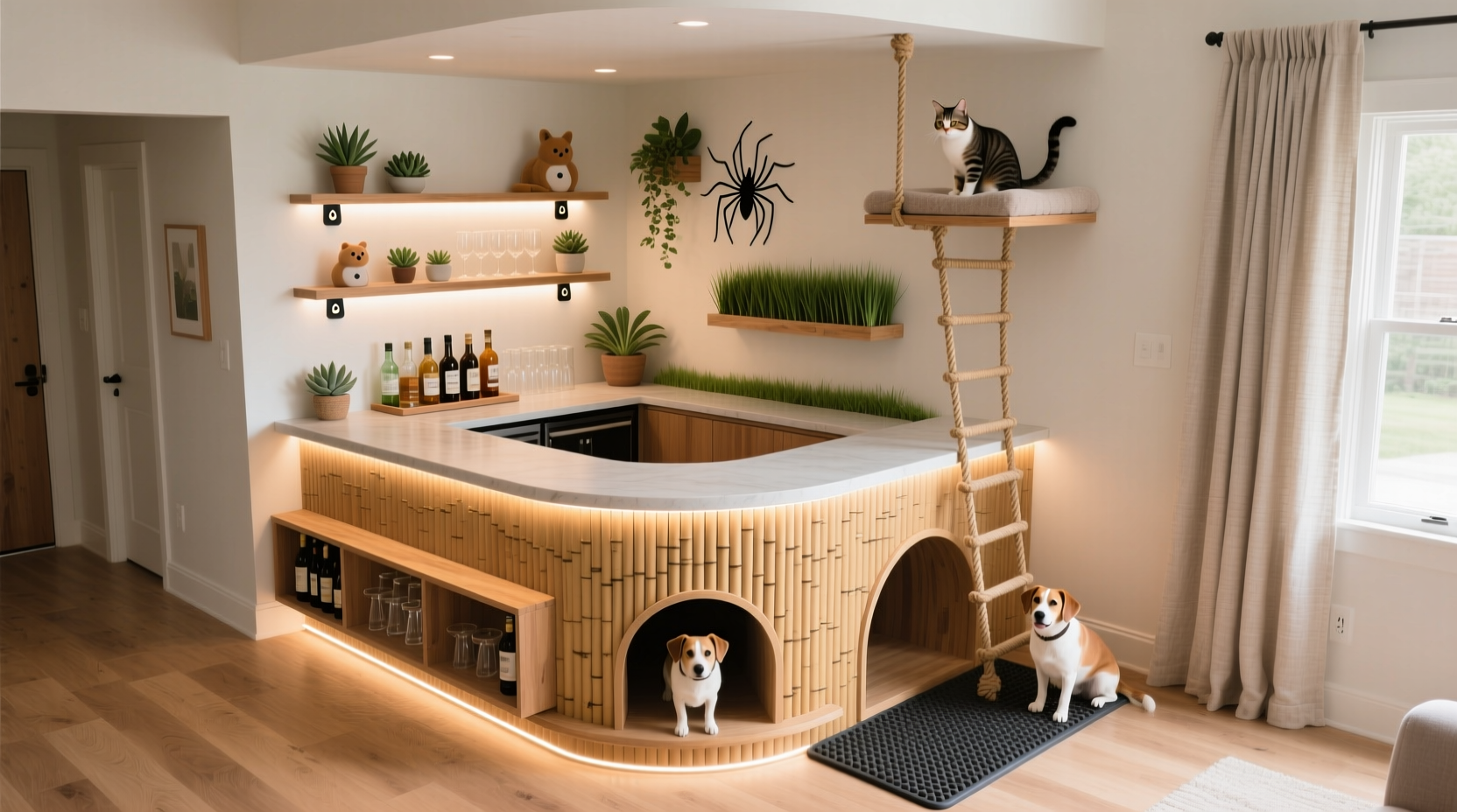 how to build a pet-safe home bar zone when you have curious cats and dogs nearby
