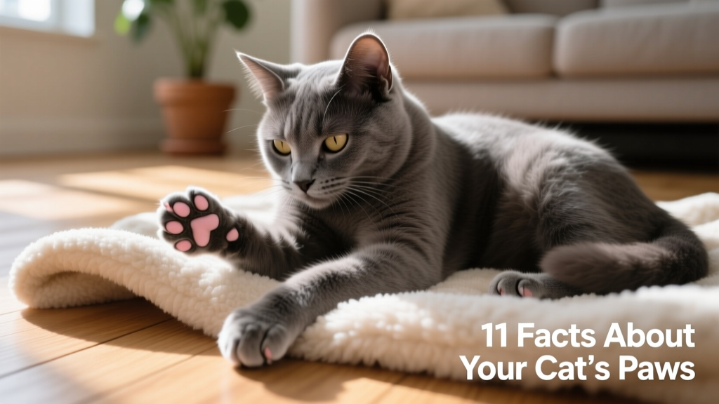 Cat gently kneading a soft FurPetVo blanket with visible paw pads and relaxed posture