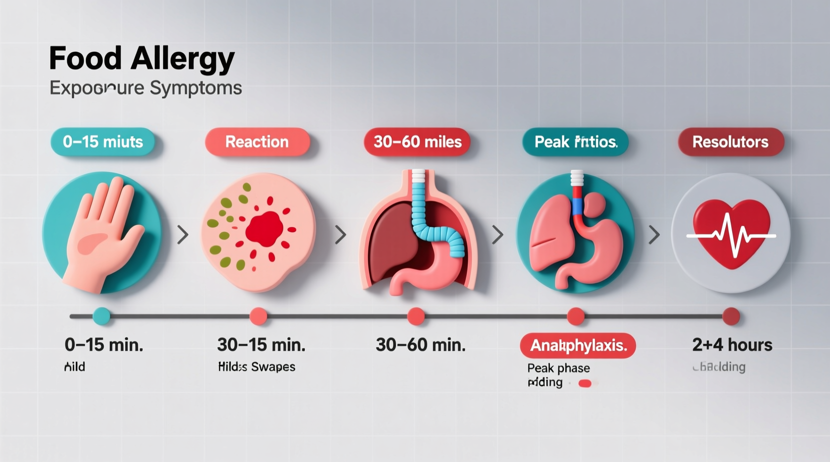 Food allergy symptoms timeline showing progression stages