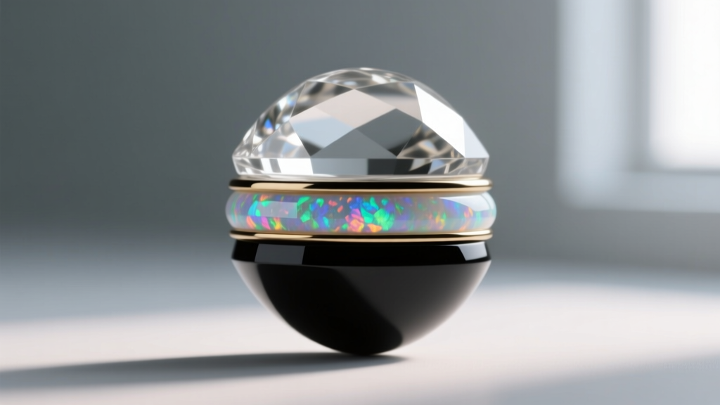 Macro shot showing the side profile of an opal triplet pendant, revealing the distinct clear quartz dome and dark backing layers.