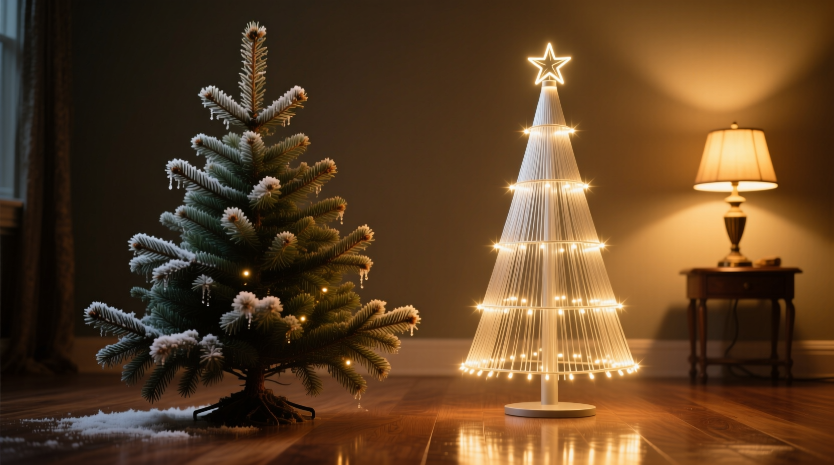 fiber optic christmas tree vs real fir which feels more authentic under warm ambient lighting