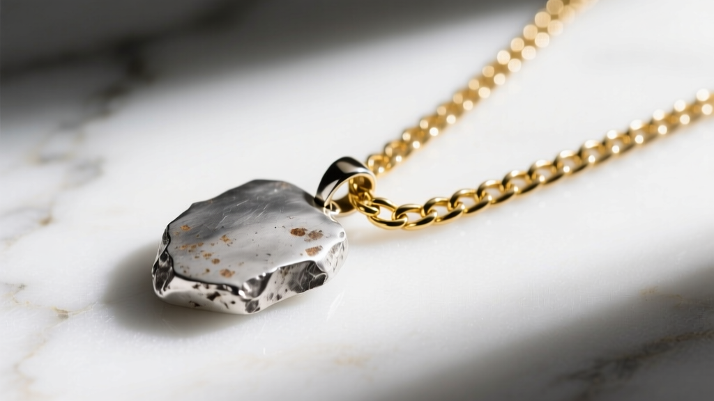 Close-up of tarnished raw silver beside a pristine gold vermeil chain on white marble, showing the base metal contrast clearly.