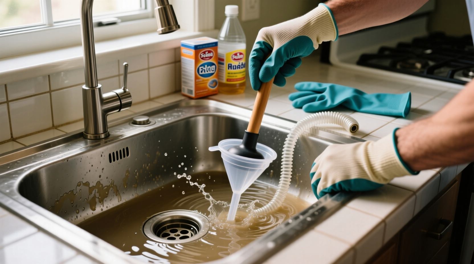 how to unclog a kitchen sink with standing water