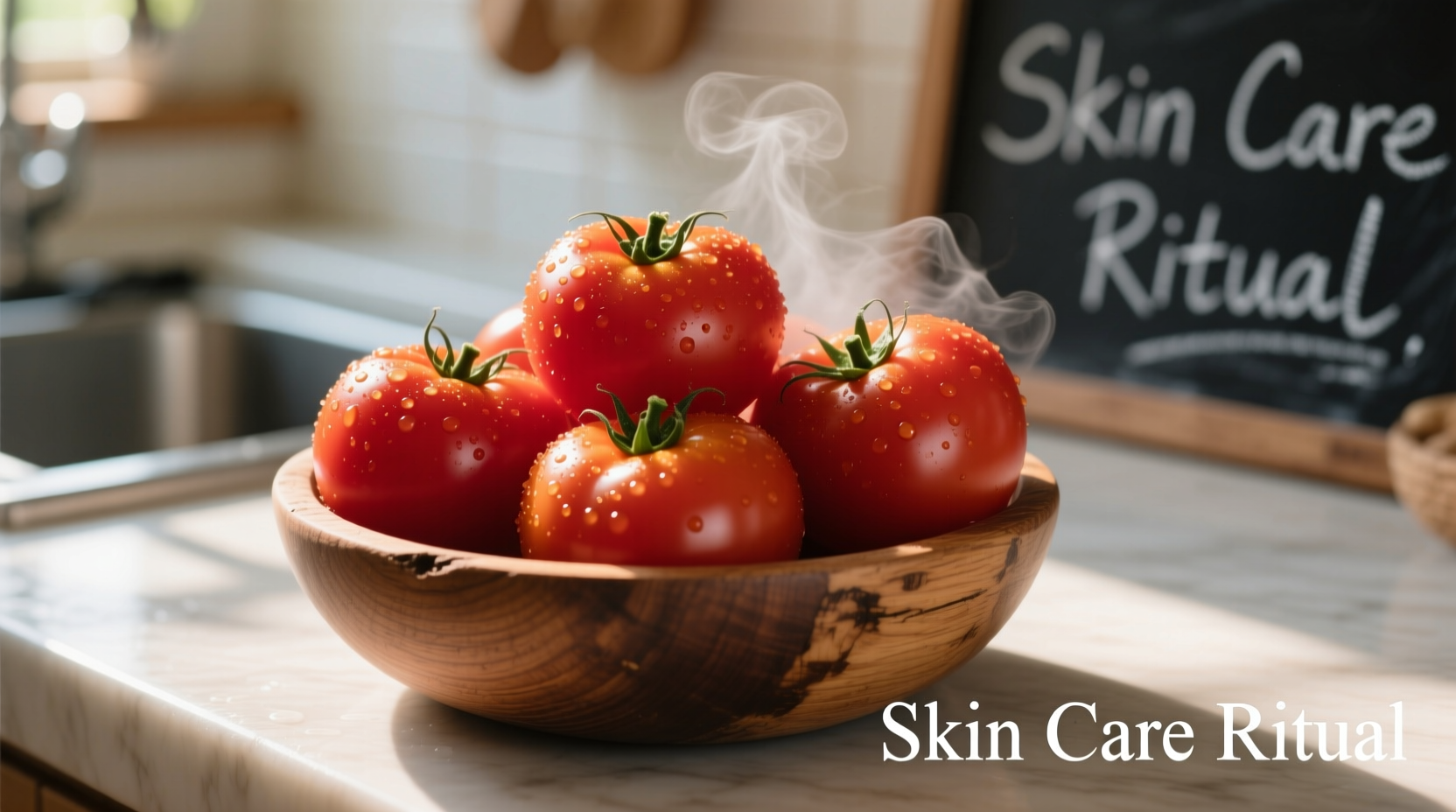 Fresh tomatoes in a wooden bowl for skincare preparation