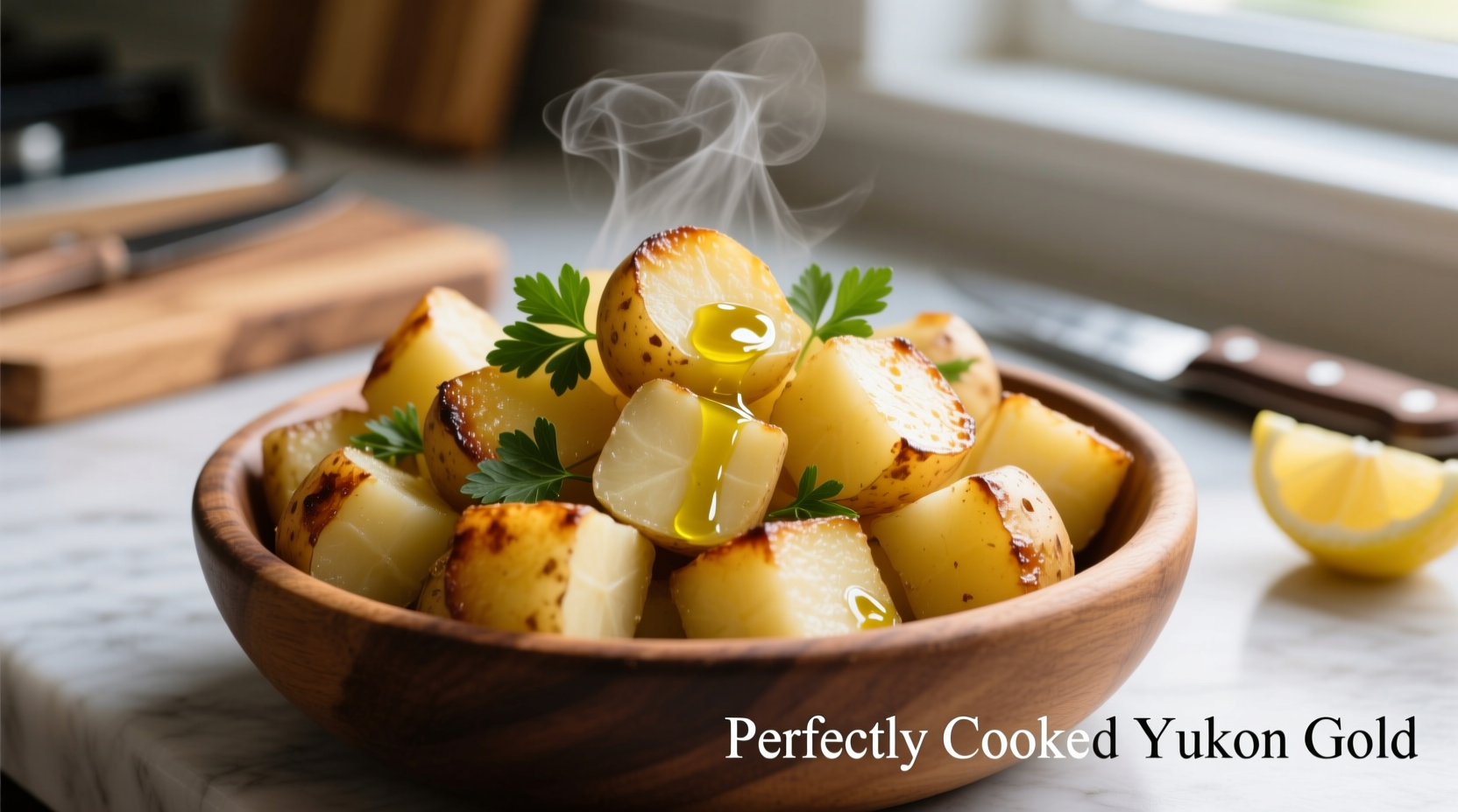 Perfectly cooked Yukon Gold potato cubes for potato salad
