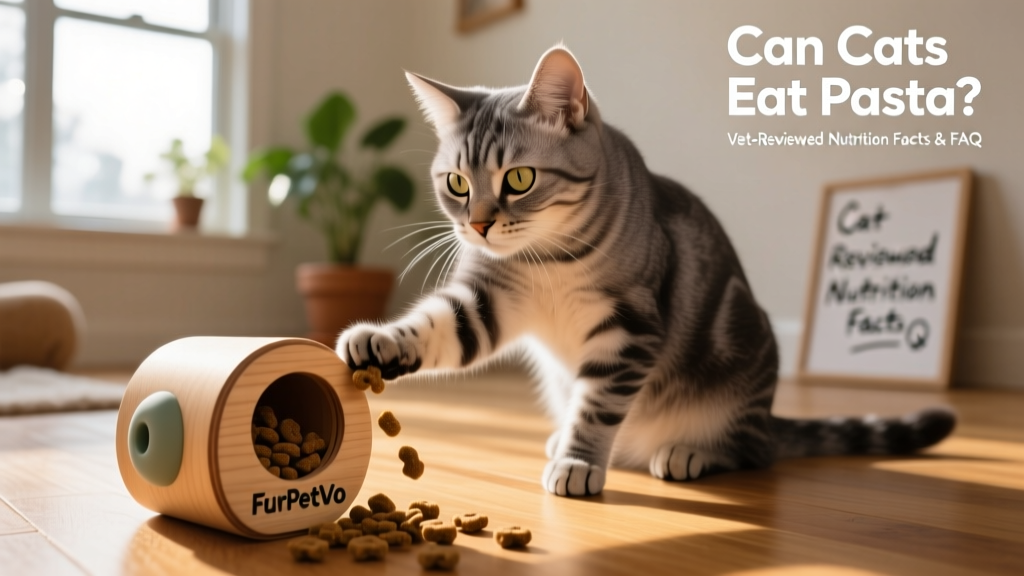 A cat gently pawing at a FurPetVo treat-dispensing puzzle toy
