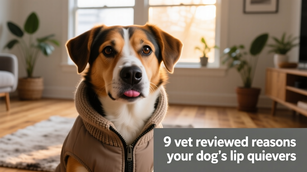 Dog wearing a lightweight jacket indoors during cold weather
