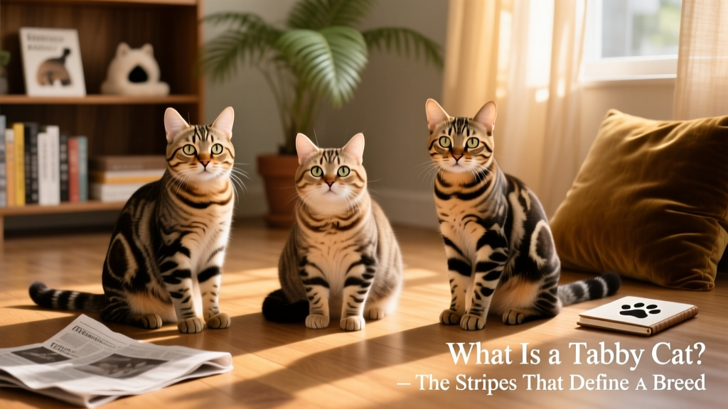 Three famous tabby cats: Garfield, Lil Bub, and Puss in Boots—each displaying distinct tabby markings