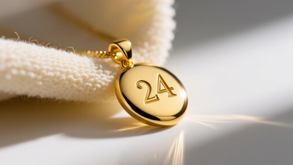 Soft microfiber cloth gently wiping a 24k gold pendant, revealing the bright, unoxidized yellow surface underneath the scratch.