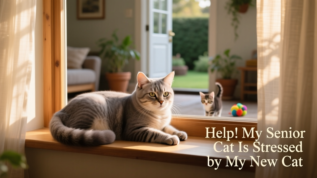 Senior cat resting peacefully on a sunlit windowsill
