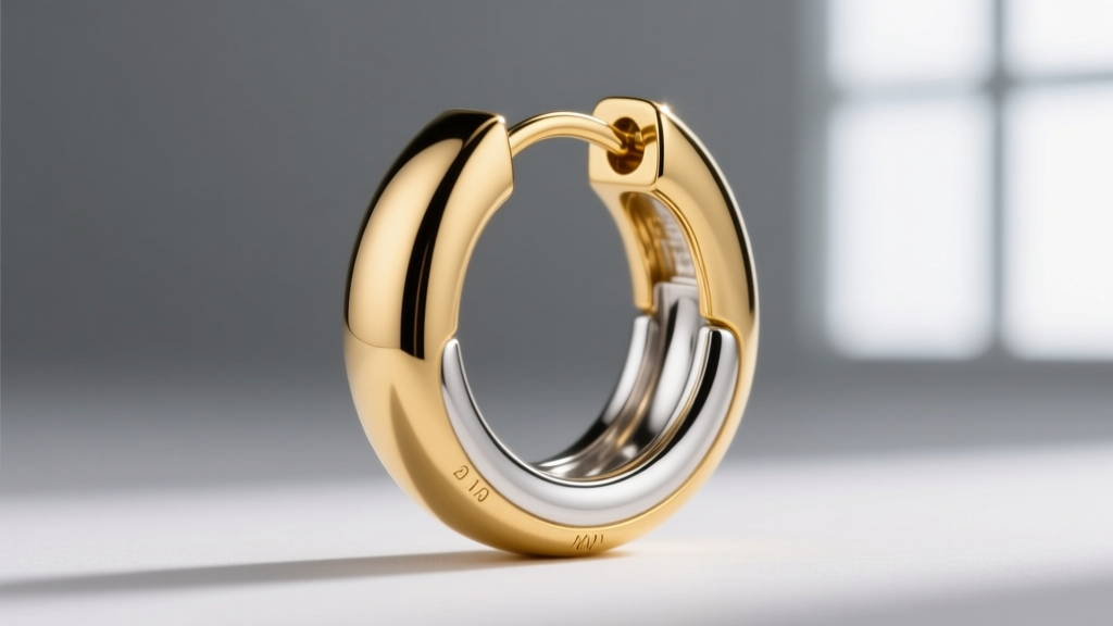 Detailed view of a 20-gauge gold vermeil hoop earring hinge clasp partially open, highlighting the exposed silver base metal